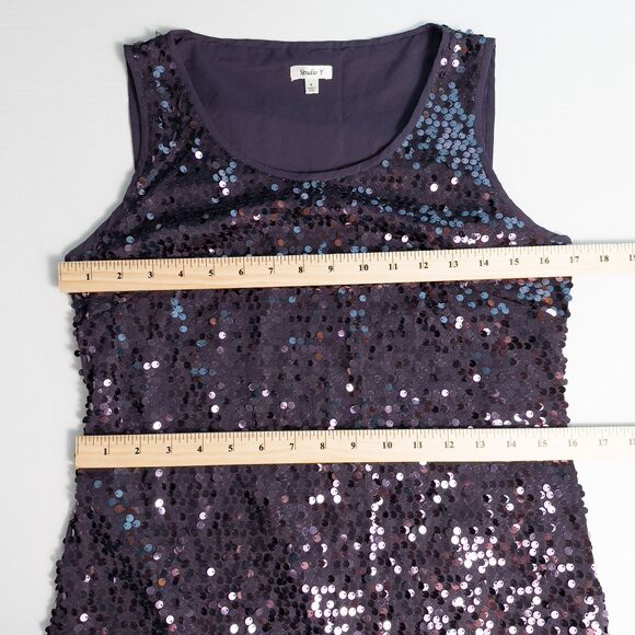 Studio Y Sleeveless Purple Sequin Mini Shift Dress Womens Medium Party Swiftie - Picture 4 of 11